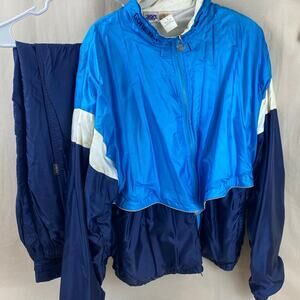 Vintage ASICS Gortex Windbreaker Tracksuit Navy Blue Color Block Size Large